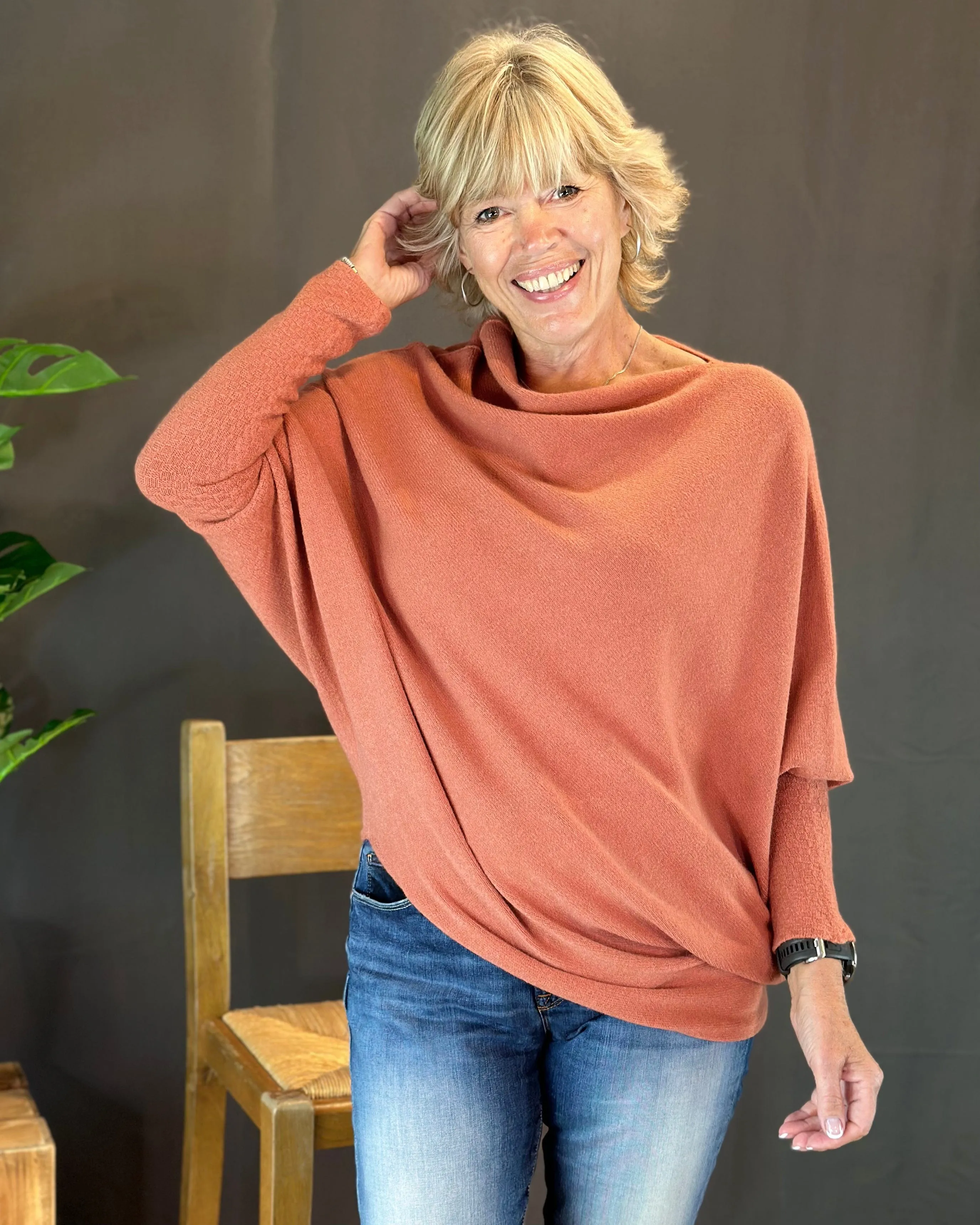 Soft Knit Asymmetric Jumper - Pale Terracota