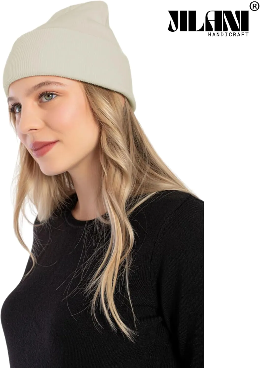 Soft Multicolor Winter Hats, Knitted Beanie Hats for Women & Men Knit Cuffed Beanies Women Plain Beanies