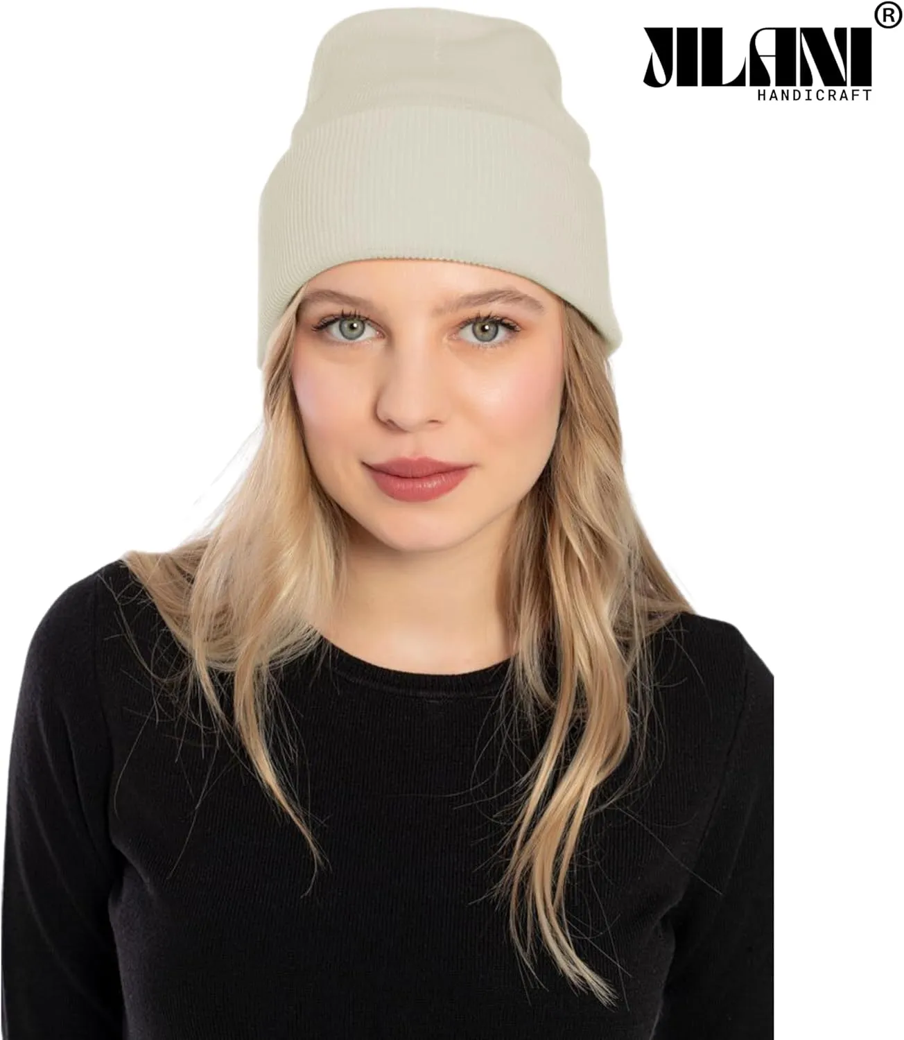 Soft Multicolor Winter Hats, Knitted Beanie Hats for Women & Men Knit Cuffed Beanies Women Plain Beanies