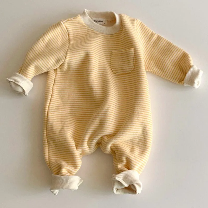 Striped Front Pocket Romper for Infants