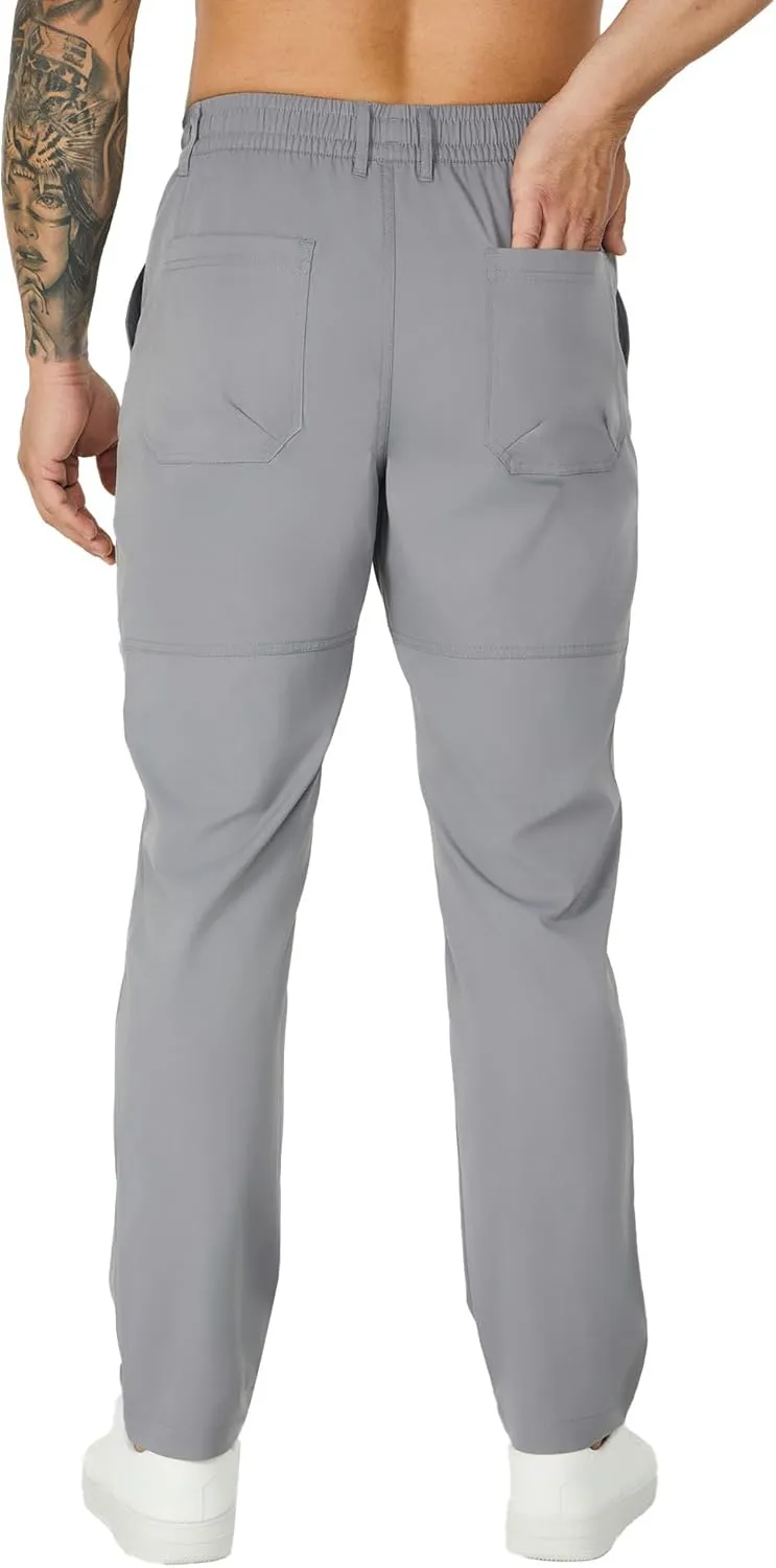 Susclude Cargo Pants for Men Summer Drawsting Casual Pants Lightweight Elastic Stretch Waist Durable Multipants with Pockets