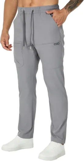 Susclude Cargo Pants for Men Summer Drawsting Casual Pants Lightweight Elastic Stretch Waist Durable Multipants with Pockets