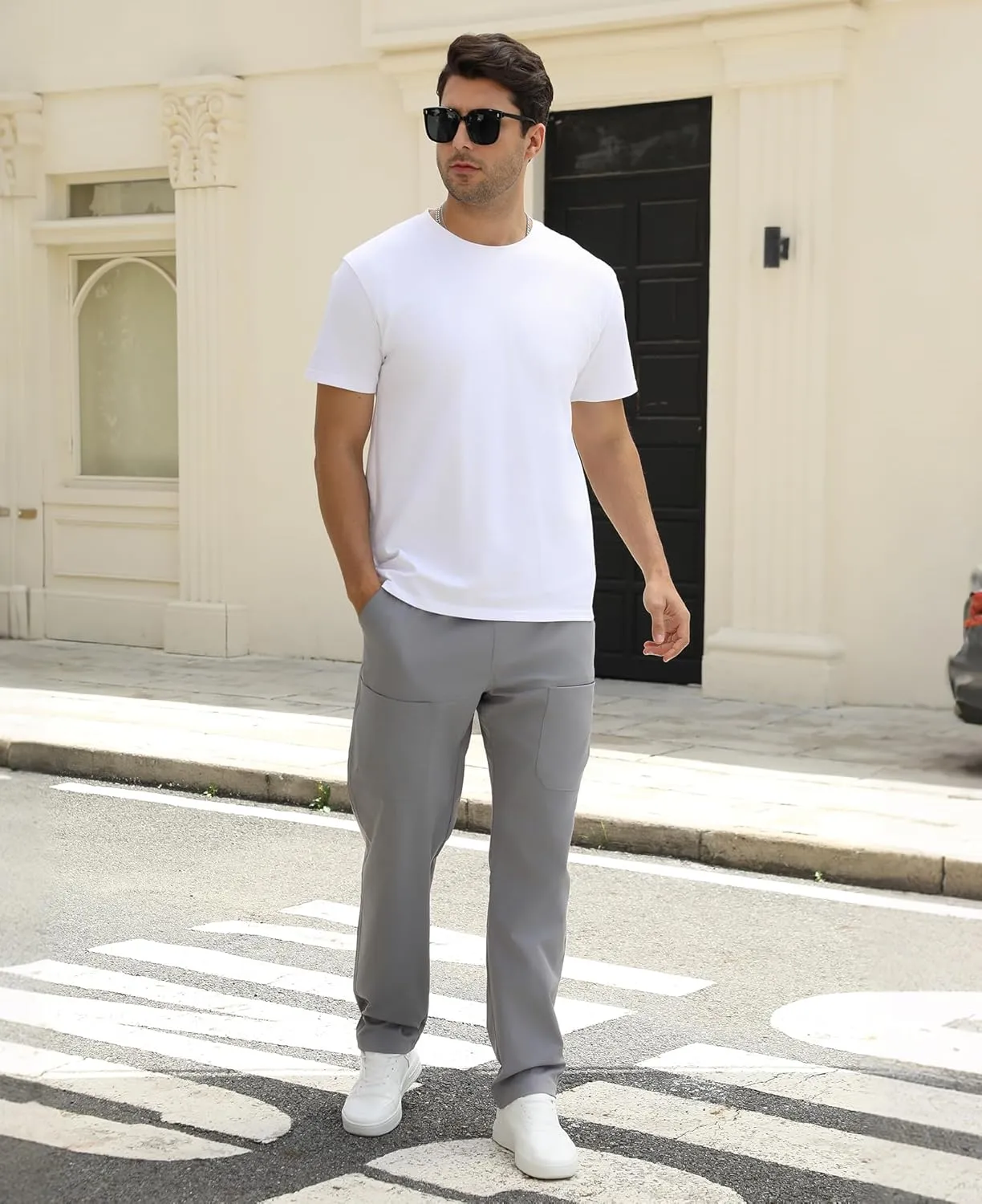 Susclude Cargo Pants for Men Summer Drawsting Casual Pants Lightweight Elastic Stretch Waist Durable Multipants with Pockets