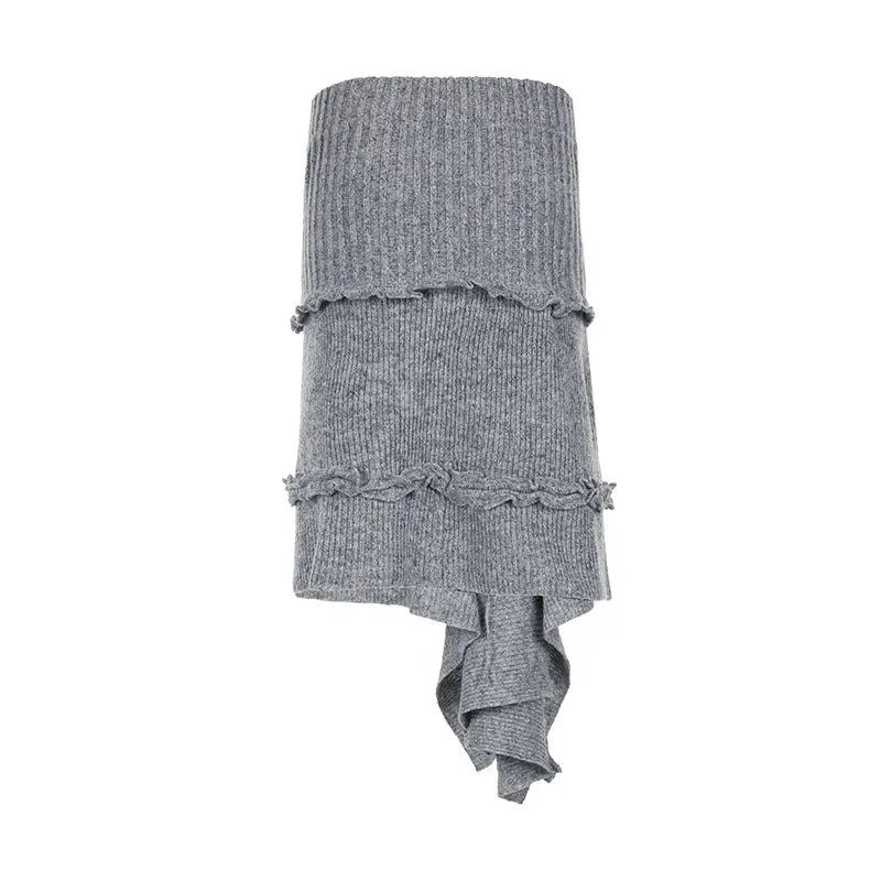 TAVIMART  -  Stylish Chic Asymmetrical Hem Gray Knit Skirt Fashion Streetwear Y2K Women Grunge Style Long Skirt Winter Knitwear