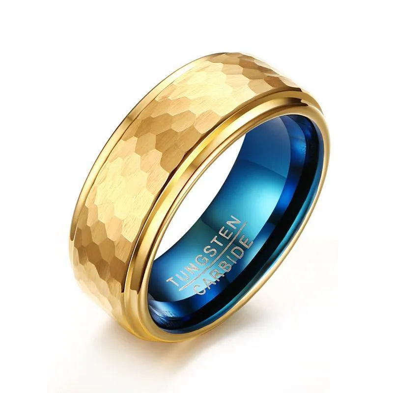 Tequila Morning Aqua Inlay Gold Tungsten Ring