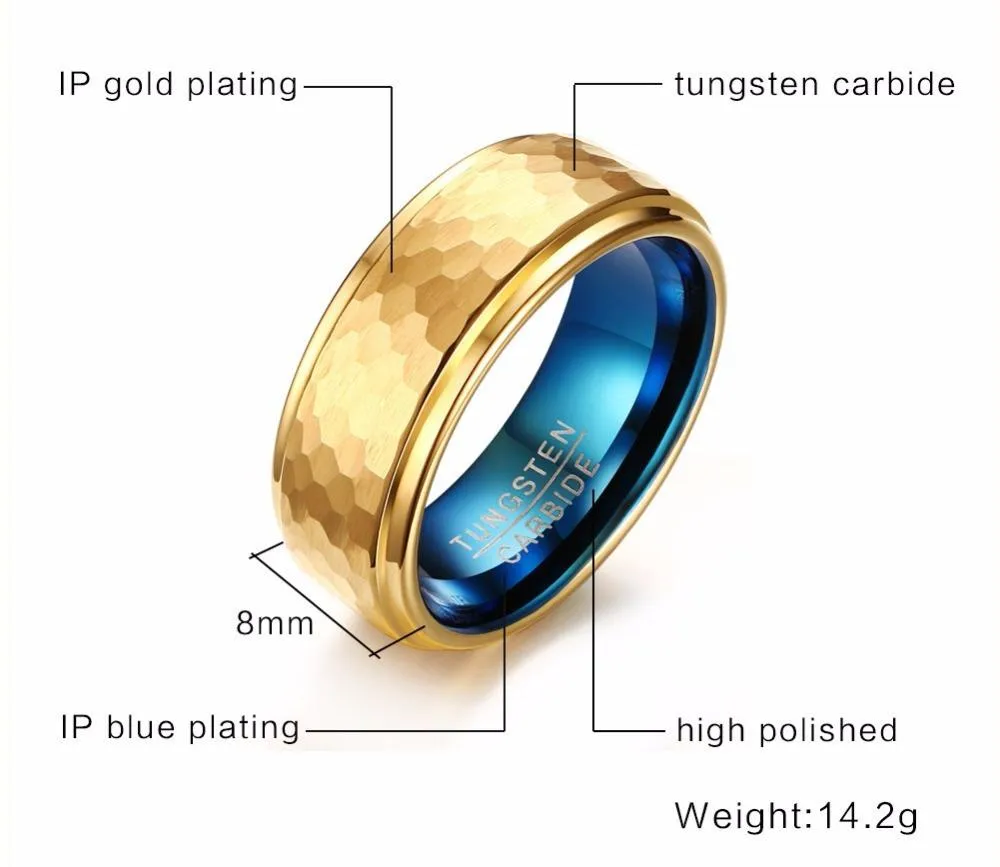Tequila Morning Aqua Inlay Gold Tungsten Ring