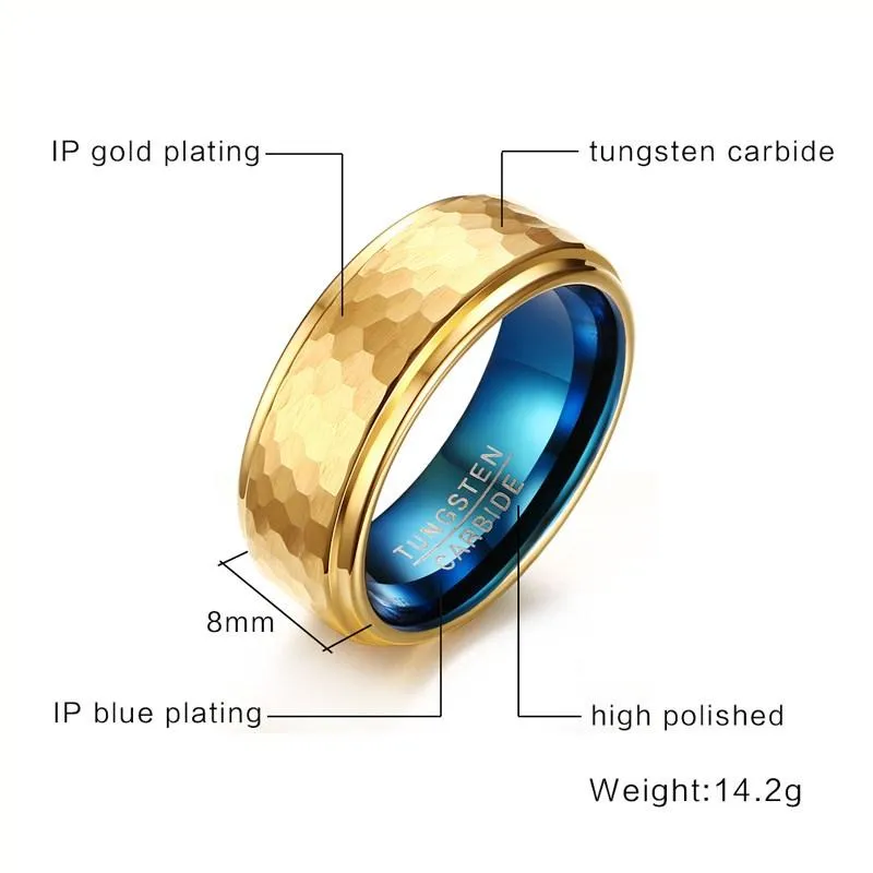 Tequila Morning Aqua Inlay Gold Tungsten Ring