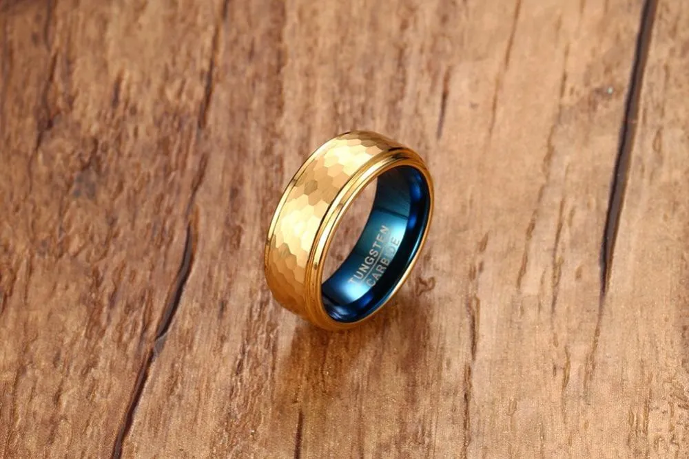 Tequila Morning Aqua Inlay Gold Tungsten Ring