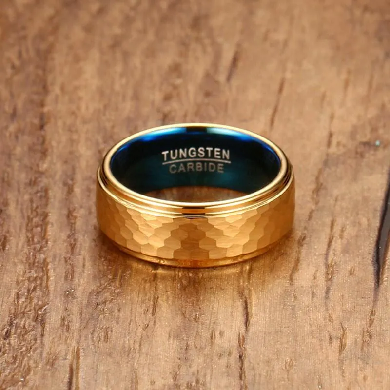 Tequila Morning Aqua Inlay Gold Tungsten Ring