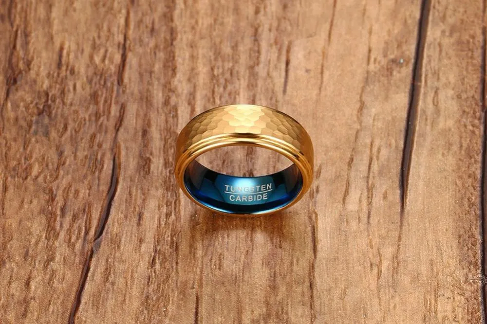 Tequila Morning Aqua Inlay Gold Tungsten Ring