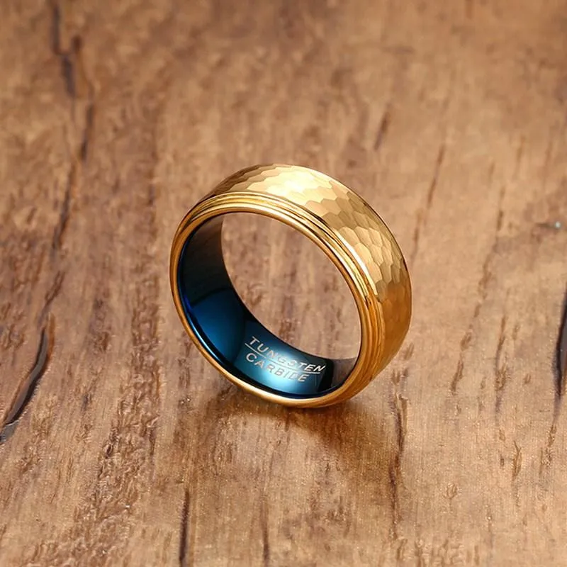 Tequila Morning Aqua Inlay Gold Tungsten Ring