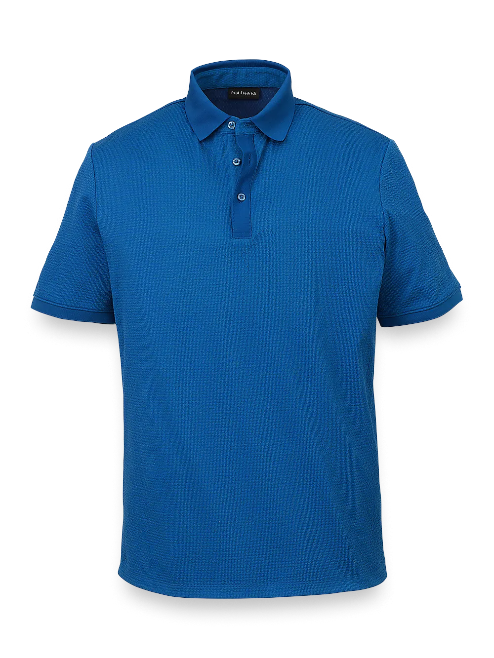 Textured Three Button Polo - Blue