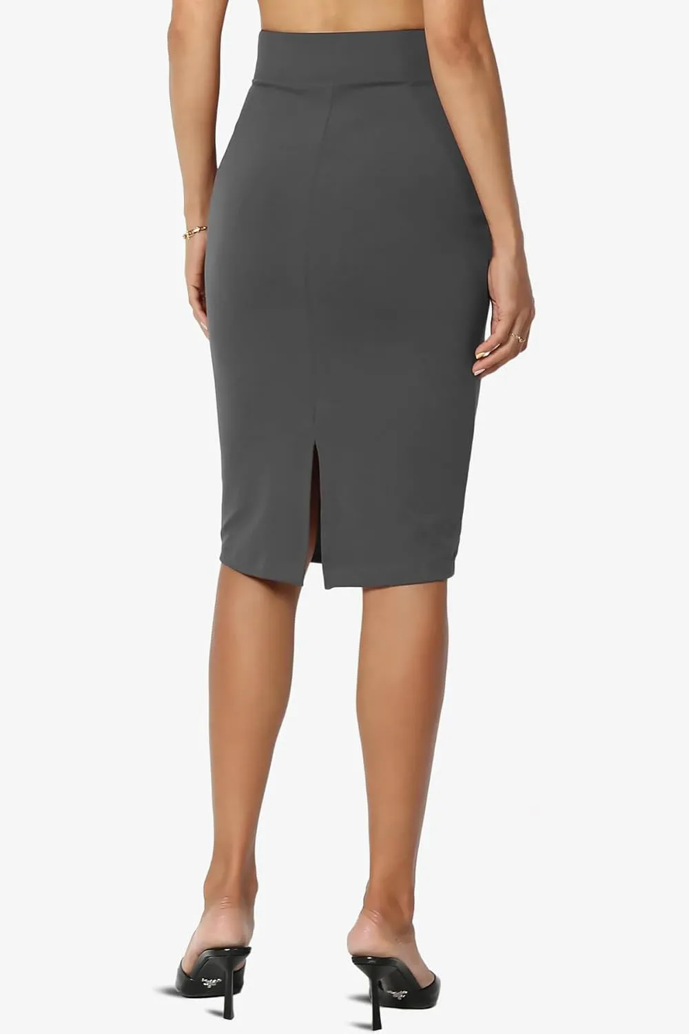 TheMogan Women's Versatile Elastic High Waist Soft Knit Bodycon Pencil Knee Midi Skirt