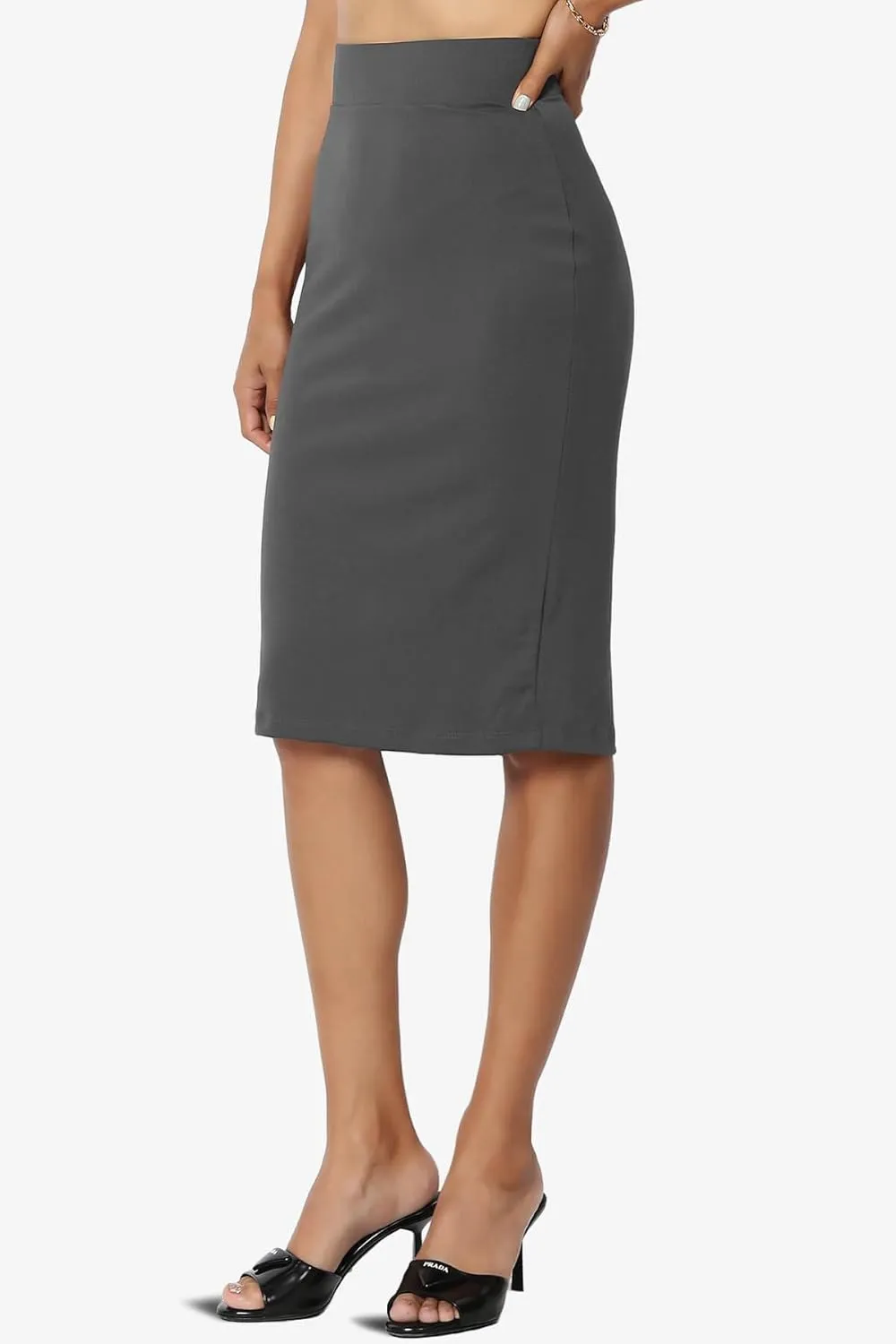 TheMogan Women's Versatile Elastic High Waist Soft Knit Bodycon Pencil Knee Midi Skirt