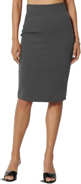 TheMogan Women's Versatile Elastic High Waist Soft Knit Bodycon Pencil Knee Midi Skirt