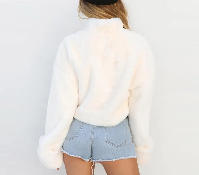 Warm thick fuzzy faux fur style oversize turtle neck sweater