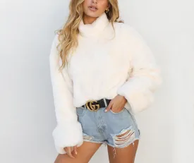 Warm thick fuzzy faux fur style oversize turtle neck sweater