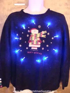 WARM WISHES Santa all Wrapped Up Ugly Xmas Sweater with Lights