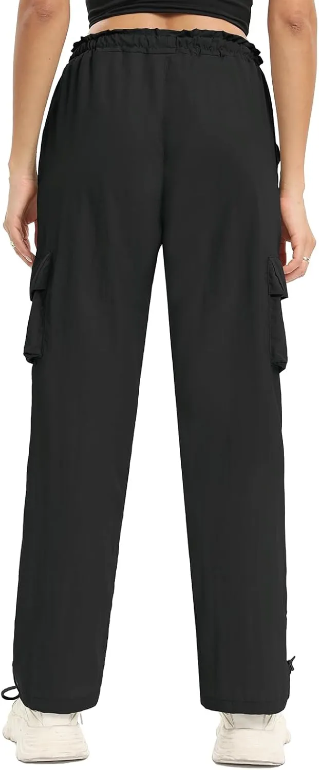 Womens Cargo Joggers Parachute Y2K Pants Lightweight Hiking Travel Scrub Pants Elastic Waist with Drawstring Quick Dry