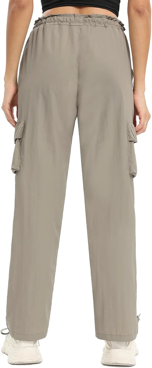 Womens Cargo Joggers Parachute Y2K Pants Lightweight Hiking Travel Scrub Pants Elastic Waist with Drawstring Quick Dry