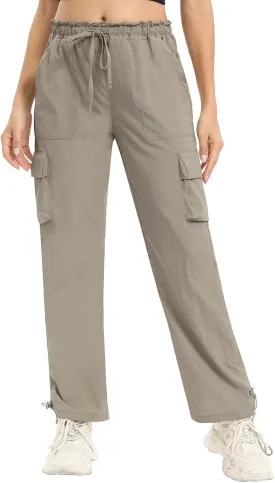Womens Cargo Joggers Parachute Y2K Pants Lightweight Hiking Travel Scrub Pants Elastic Waist with Drawstring Quick Dry