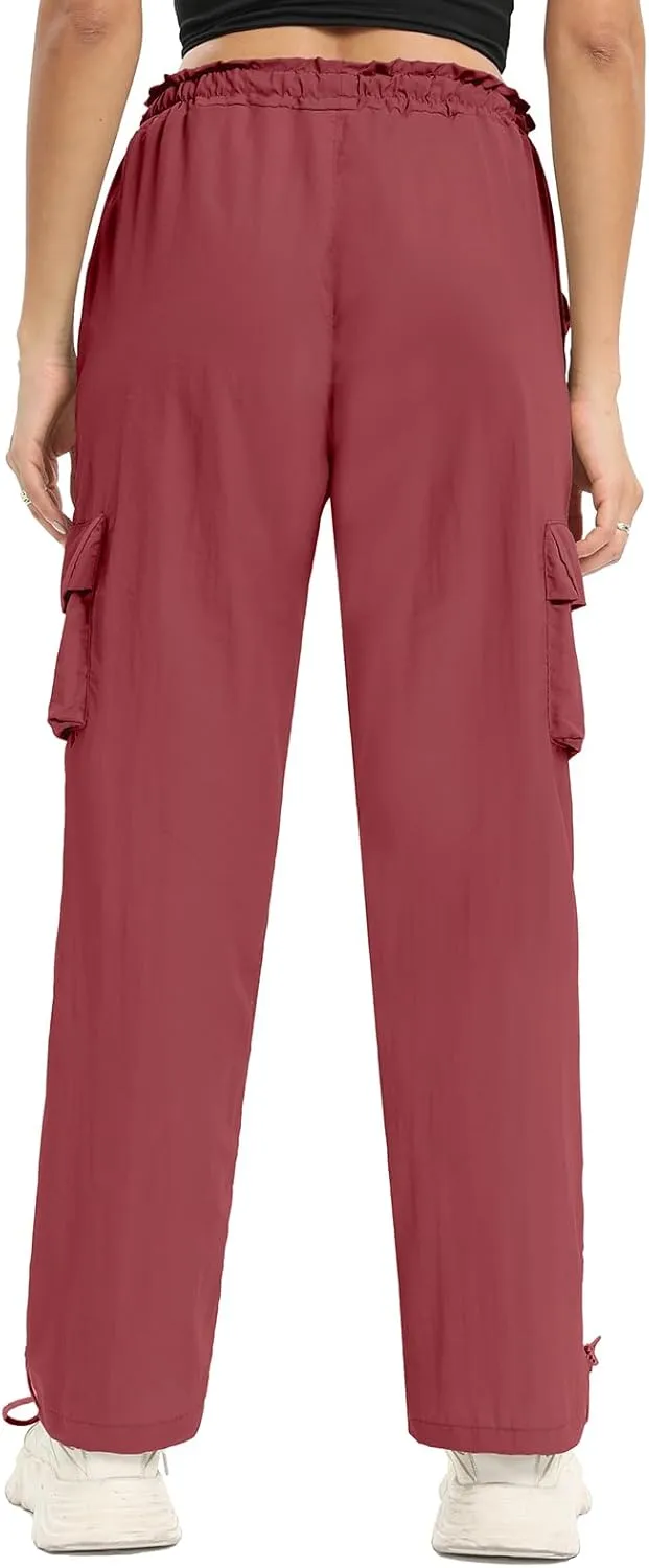 Womens Cargo Joggers Parachute Y2K Pants Lightweight Hiking Travel Scrub Pants Elastic Waist with Drawstring Quick Dry