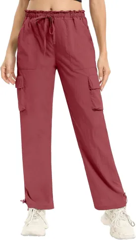 Womens Cargo Joggers Parachute Y2K Pants Lightweight Hiking Travel Scrub Pants Elastic Waist with Drawstring Quick Dry