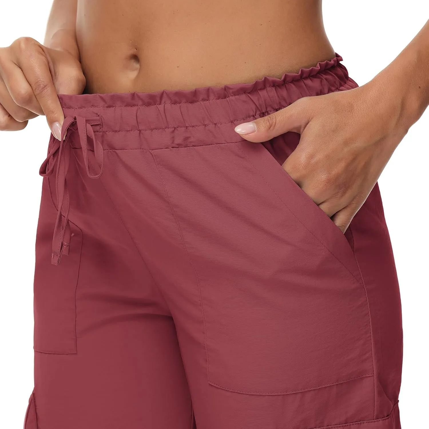 Womens Cargo Joggers Parachute Y2K Pants Lightweight Hiking Travel Scrub Pants Elastic Waist with Drawstring Quick Dry