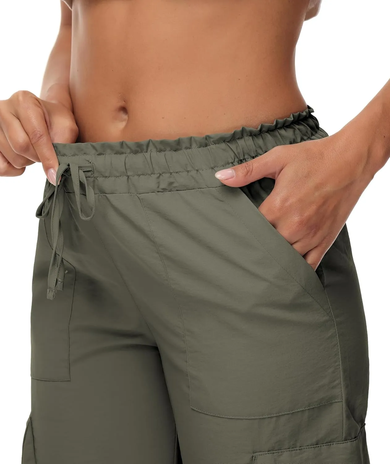 Womens Cargo Joggers Parachute Y2K Pants Lightweight Hiking Travel Scrub Pants Elastic Waist with Drawstring Quick Dry