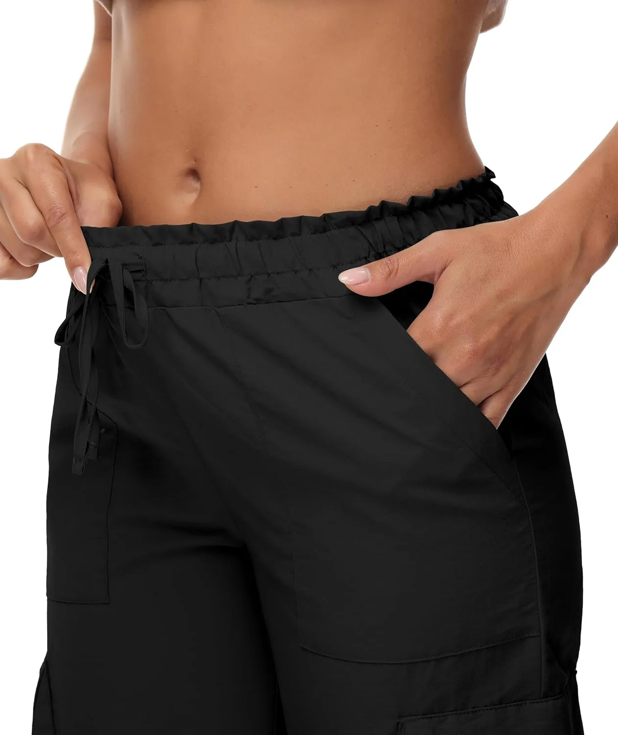 Womens Cargo Joggers Parachute Y2K Pants Lightweight Hiking Travel Scrub Pants Elastic Waist with Drawstring Quick Dry