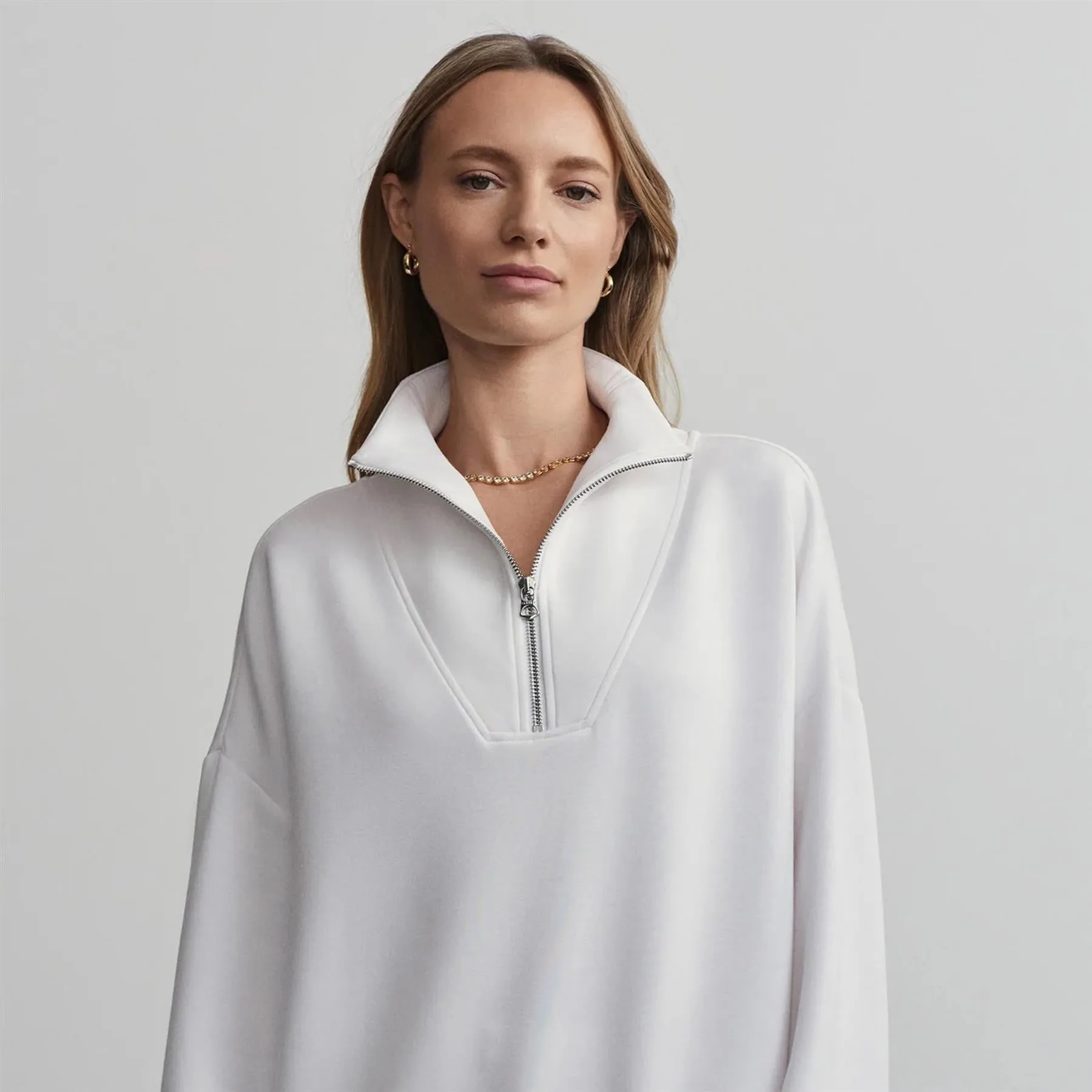 Womens Hawley Half Zip Sweat White - 2024