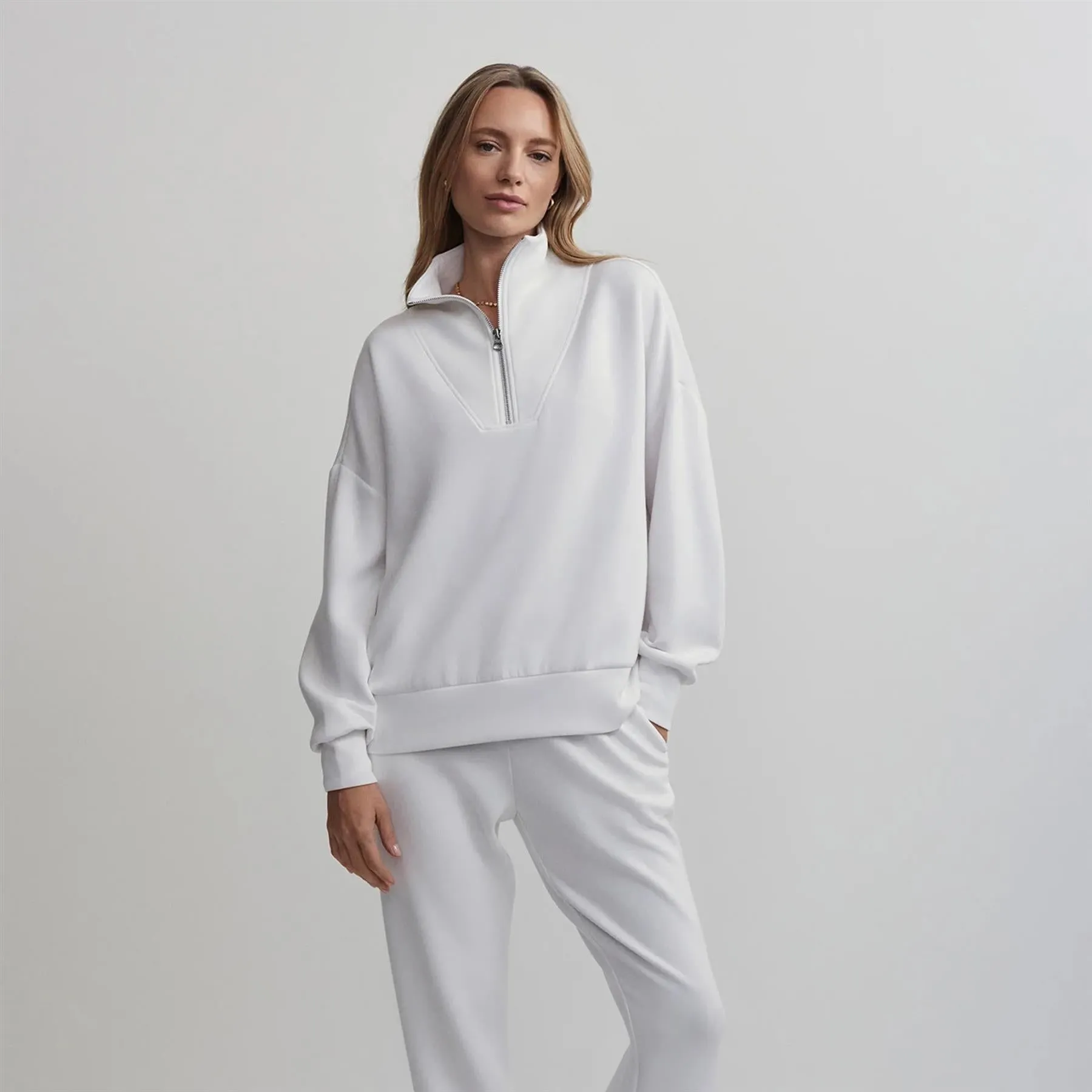 Womens Hawley Half Zip Sweat White - 2024
