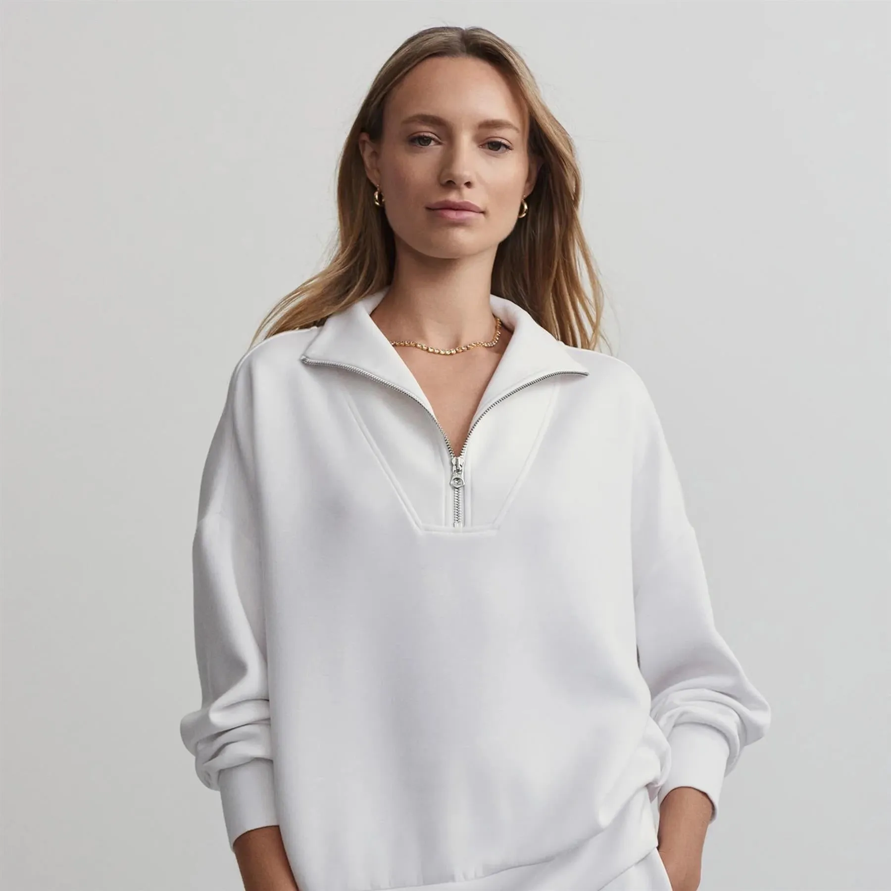 Womens Hawley Half Zip Sweat White - 2024