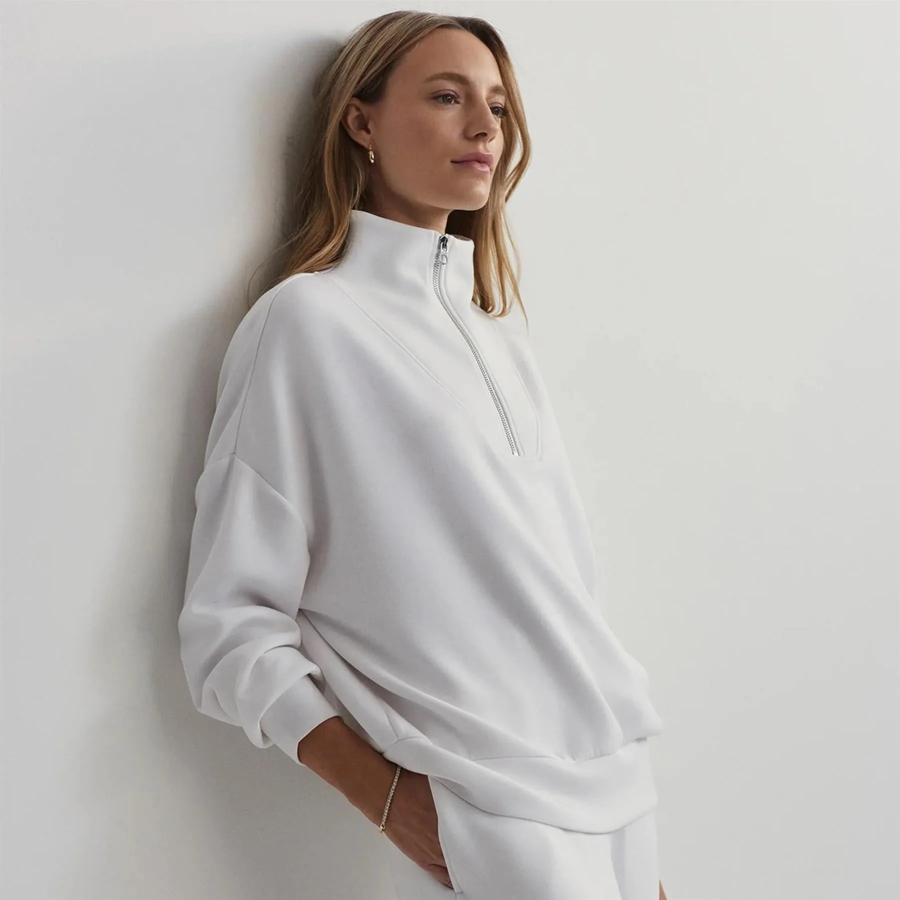 Womens Hawley Half Zip Sweat White - 2024