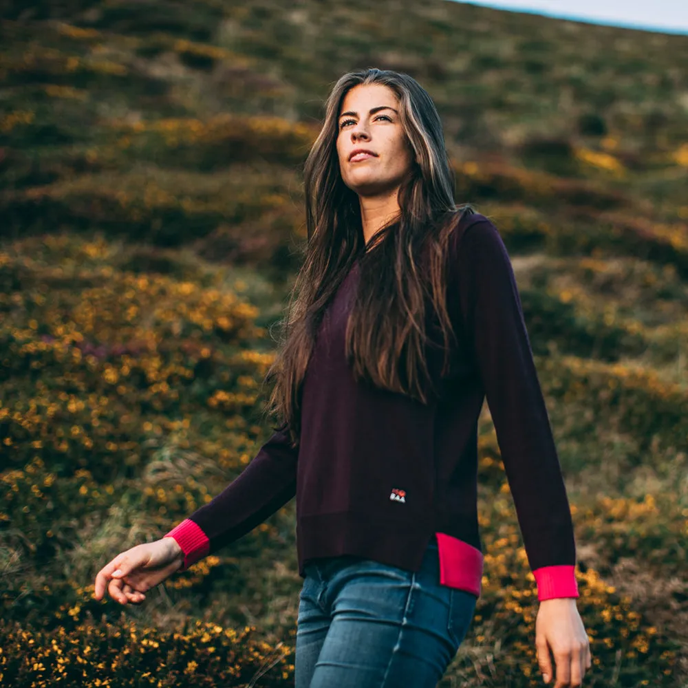 Womens Merino Crew Sweater (Wine/Fuchsia)