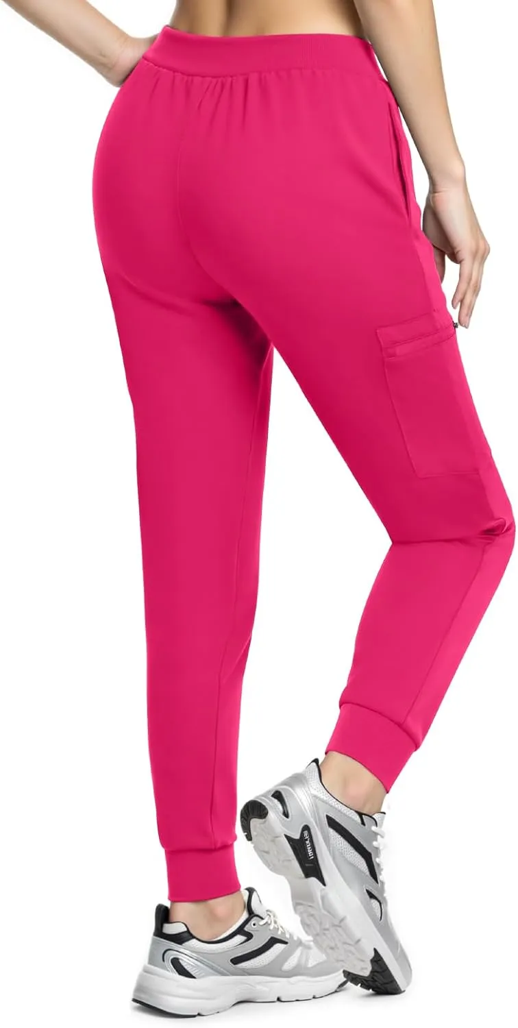 Women's Scrub Pants, Lightweight Soft Stretch Yoga Jogger with Elastic Drawstring Waistband, Mid-Rise Slim Fit Cargo Pants