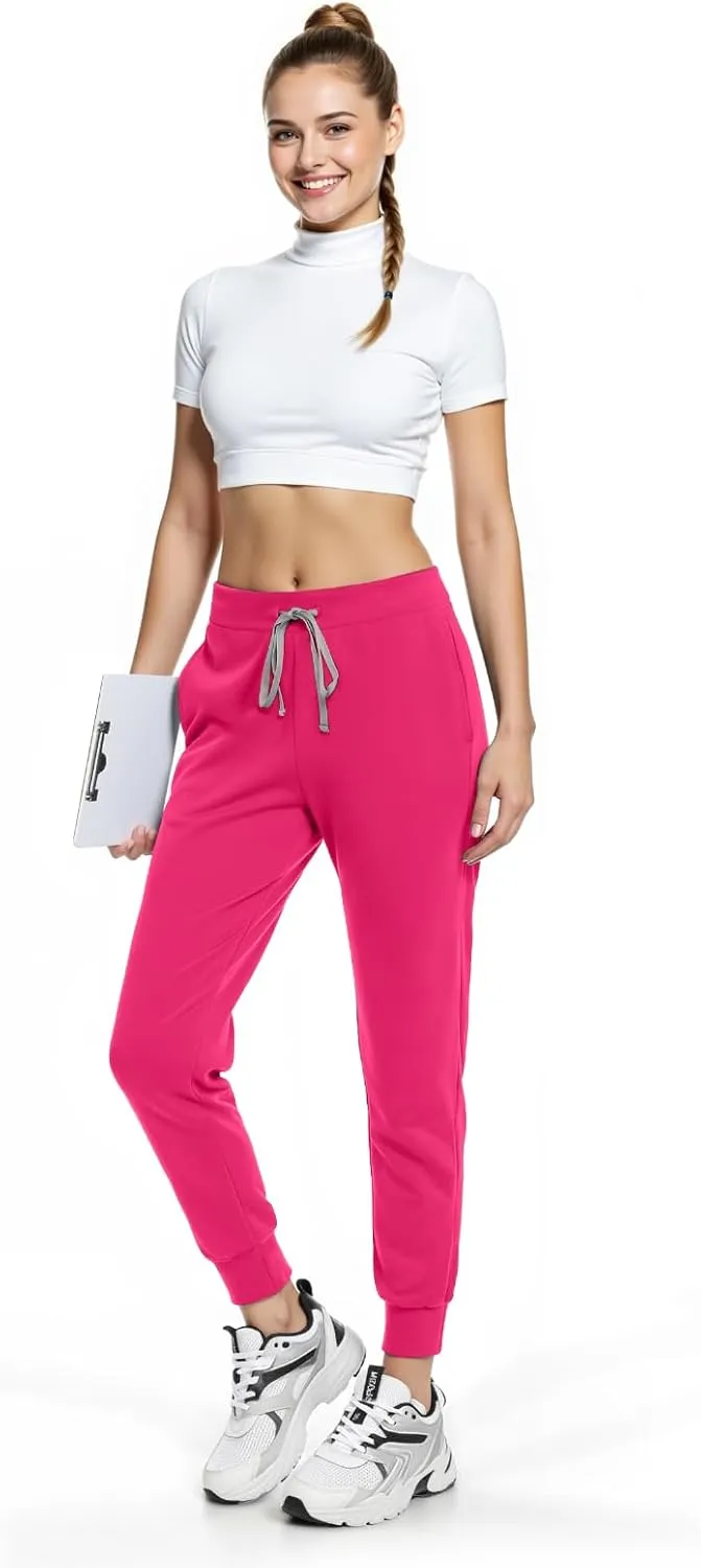 Women's Scrub Pants, Lightweight Soft Stretch Yoga Jogger with Elastic Drawstring Waistband, Mid-Rise Slim Fit Cargo Pants