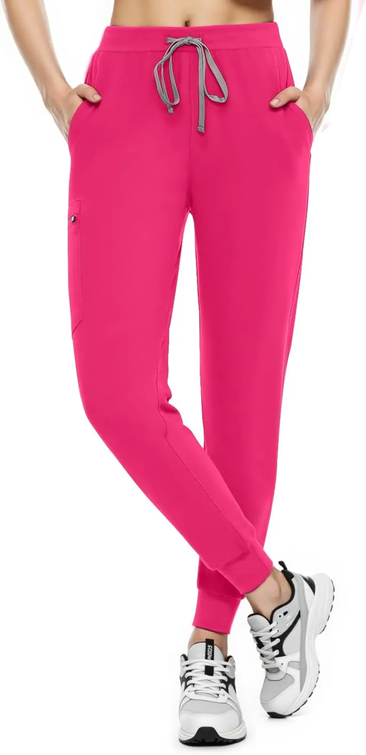 Women's Scrub Pants, Lightweight Soft Stretch Yoga Jogger with Elastic Drawstring Waistband, Mid-Rise Slim Fit Cargo Pants