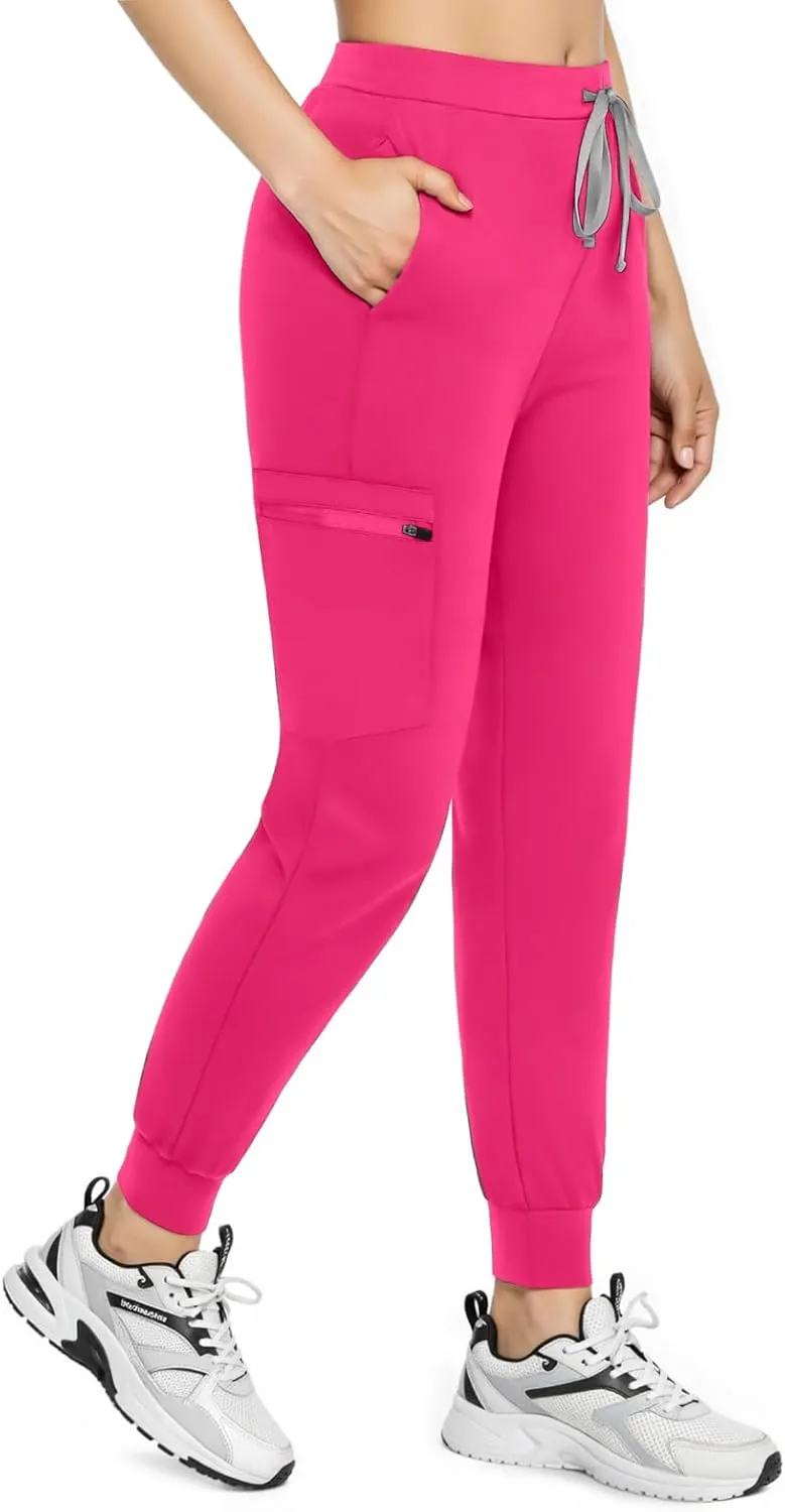 Women's Scrub Pants, Lightweight Soft Stretch Yoga Jogger with Elastic Drawstring Waistband, Mid-Rise Slim Fit Cargo Pants