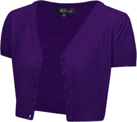 YEMAK Women's Cropped Bolero Cardigan  Short Sleeve V-Neck Basic Classic Casual Button Down Knit Soft Sweater Top (S-4XL)