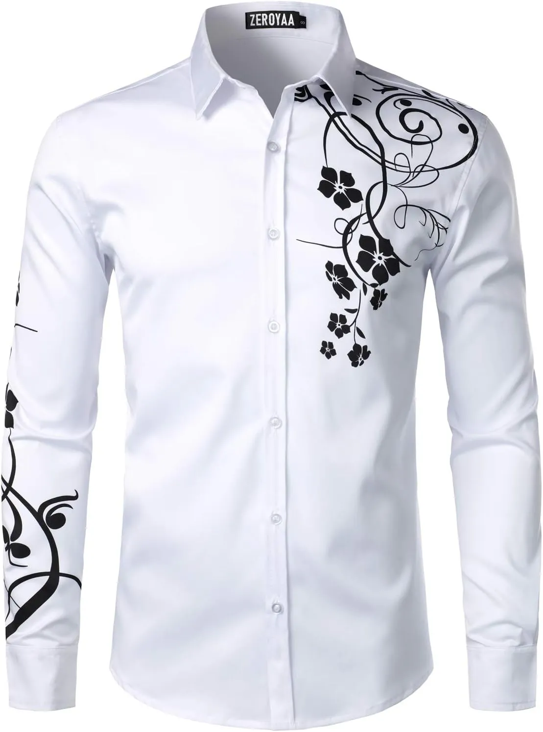 ZEROYAA Men's Hipster Shiny Design Slim Fit Long Sleeve Button Up Party Dress Shirts