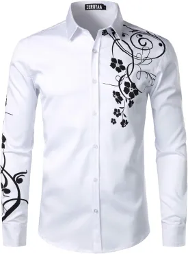 ZEROYAA Men's Hipster Shiny Design Slim Fit Long Sleeve Button Up Party Dress Shirts
